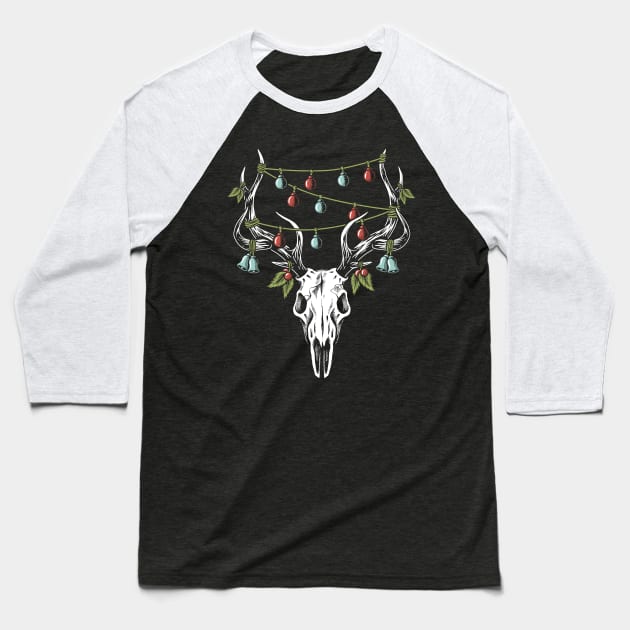 Christmas Reindeer Skull Decorations Baseball T-Shirt by dumbshirts